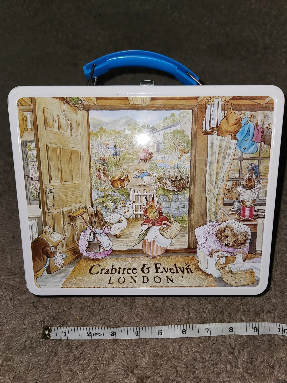 Crabtree & Evelyn London Decorative Tin Lunchbox with Blue Handle